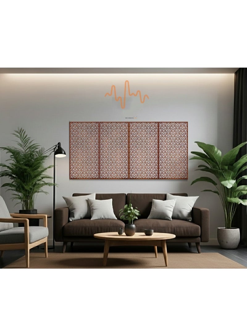 أكويستك موشان لوحات جدارية خشبية من خشب MDF من ACOUSTIC MOTION®، تصميم DIRWAVE مع شريط لاصق مزدوج الوجه، لون بني عصري، مناسبة للمنزل، غرفة المعيشة، غرفة النوم، المكتب والفندق، 25×50×0.5 سم، طقم من 4 قطع - Image 1